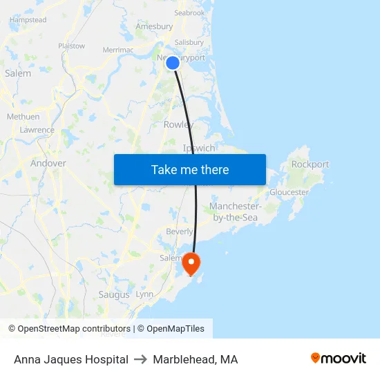 Anna Jaques Hospital to Marblehead, MA map