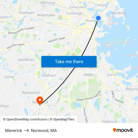 Maverick to Norwood, MA map