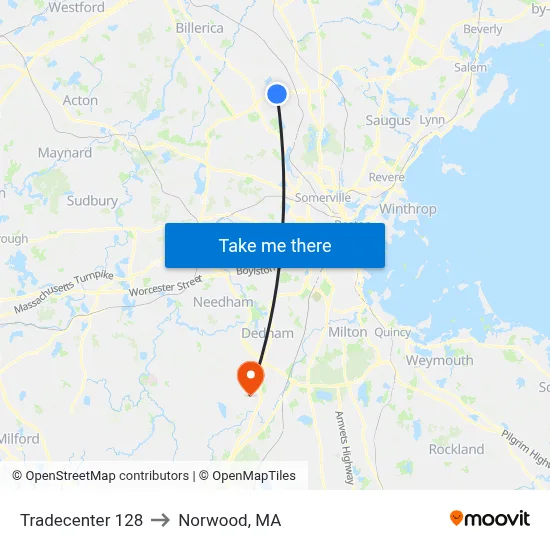 Tradecenter 128 to Norwood, MA map