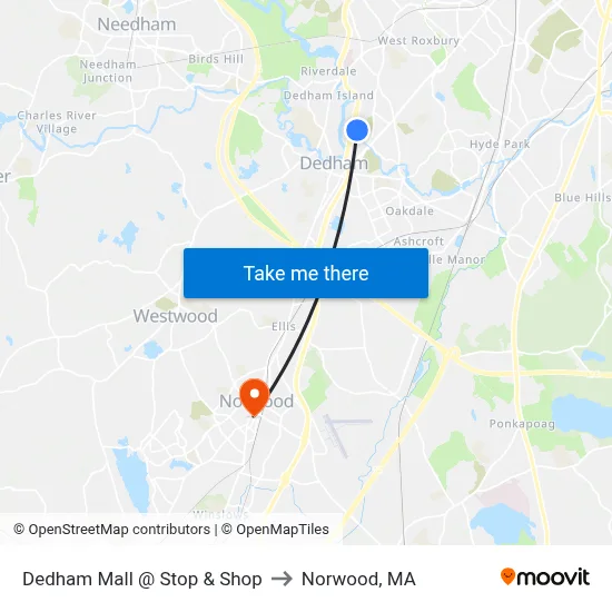Dedham Mall @ Stop & Shop to Norwood, MA map