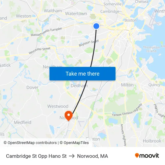 Cambridge St Opp Hano St to Norwood, MA map