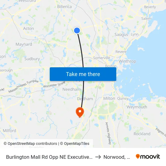Burlington Mall Rd Opp NE Executive Pk to Norwood, MA map