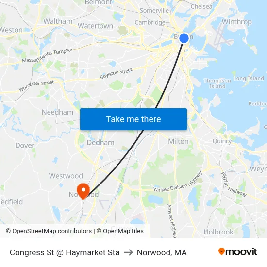 Congress St @ Haymarket Sta to Norwood, MA map