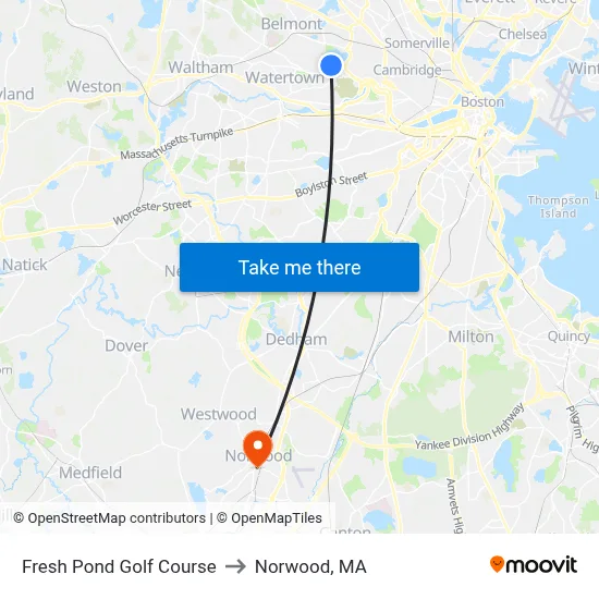 Fresh Pond Golf Course to Norwood, MA map