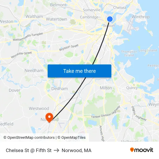 Chelsea St @ Fifth St to Norwood, MA map