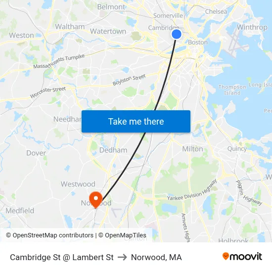 Cambridge St @ Lambert St to Norwood, MA map