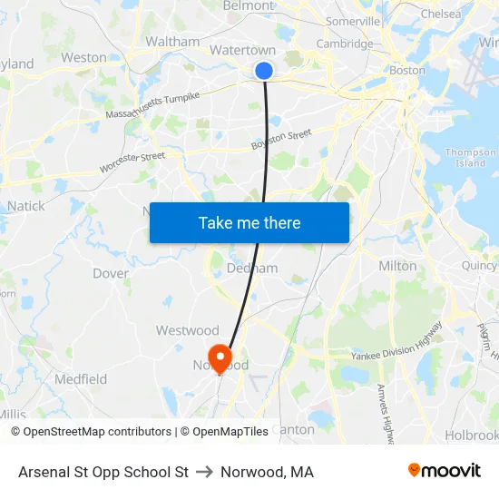 Arsenal St Opp School St to Norwood, MA map