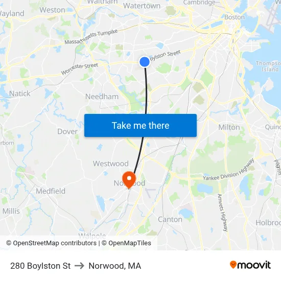 280 Boylston St to Norwood, MA map