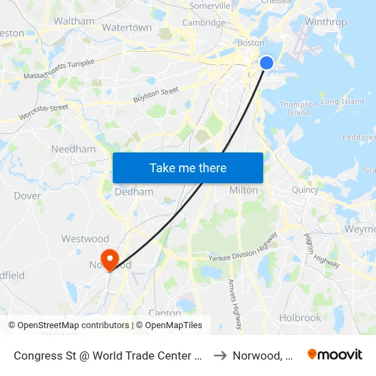 Congress St @ World Trade Center Sta to Norwood, MA map