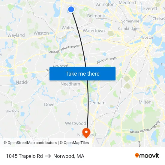 1045 Trapelo Rd to Norwood, MA map