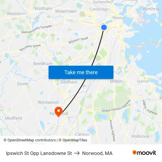 Ipswich St Opp Lansdowne St to Norwood, MA map