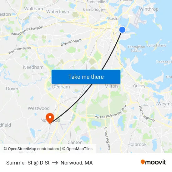 Summer St @ D St to Norwood, MA map