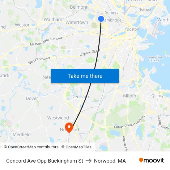Concord Ave Opp Buckingham St to Norwood, MA map