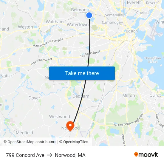 799 Concord Ave to Norwood, MA map