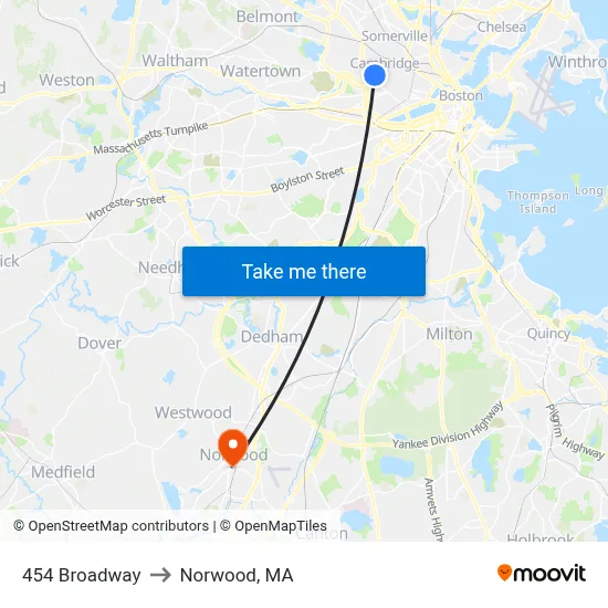 454 Broadway to Norwood, MA map