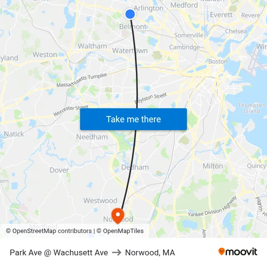Park Ave @ Wachusett Ave to Norwood, MA map
