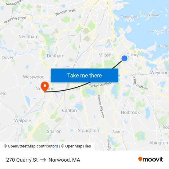 270 Quarry St to Norwood, MA map