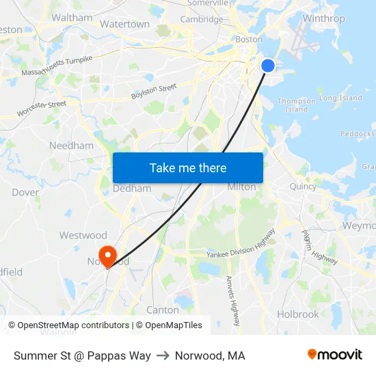 Summer St @ Pappas Way to Norwood, MA map