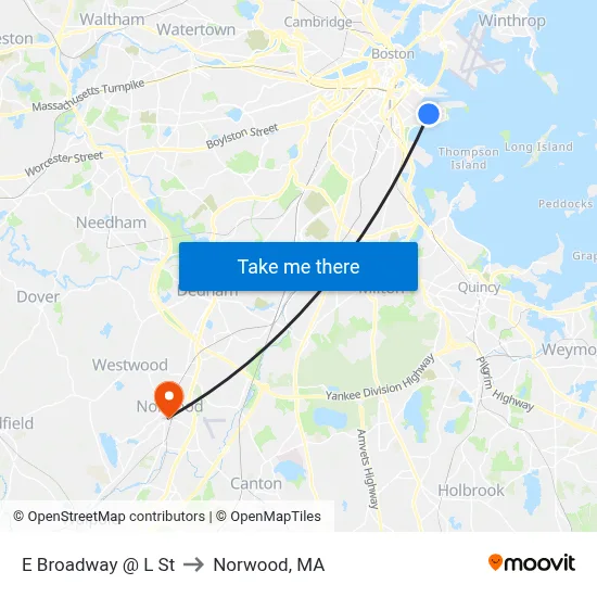 E Broadway @ L St to Norwood, MA map