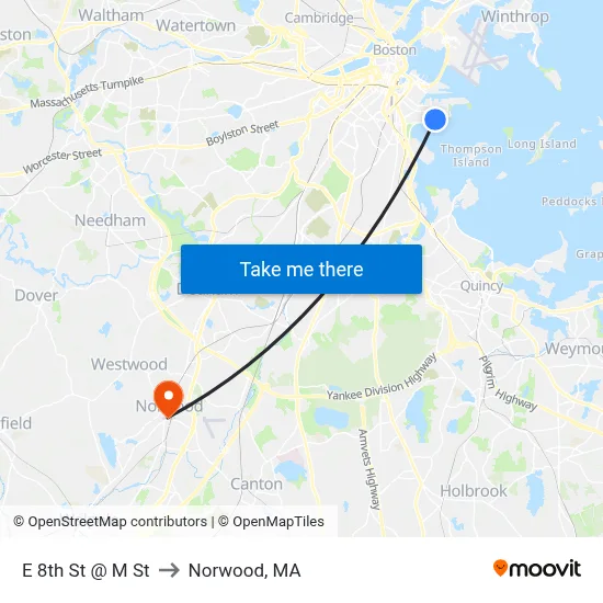 E 8th St @ M St to Norwood, MA map