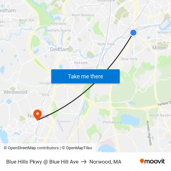 Blue Hills Pkwy @ Blue Hill Ave to Norwood, MA map