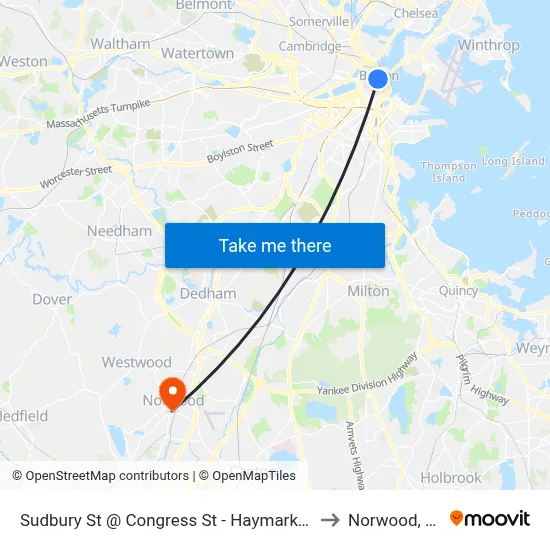 Sudbury St @ Congress St - Haymarket Sta to Norwood, MA map