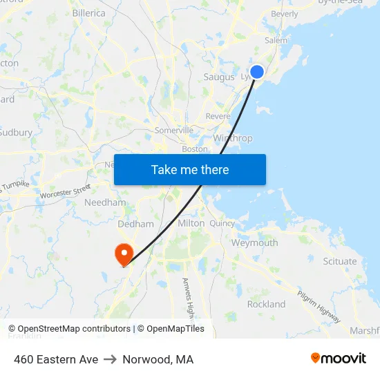 460 Eastern Ave to Norwood, MA map
