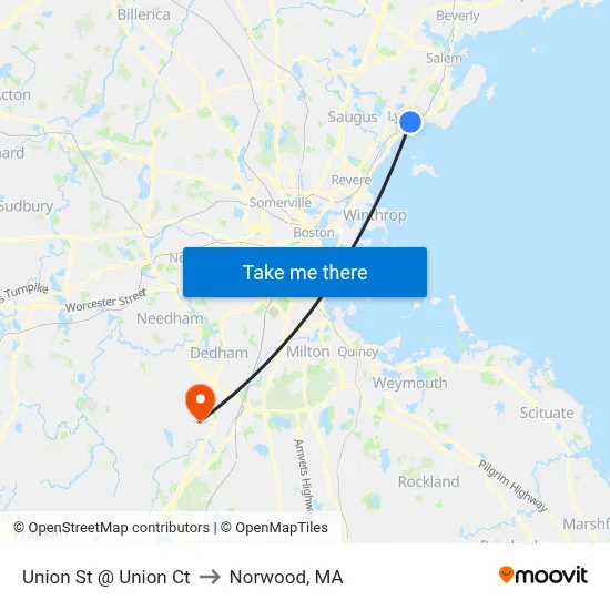 Union St @ Union Ct to Norwood, MA map