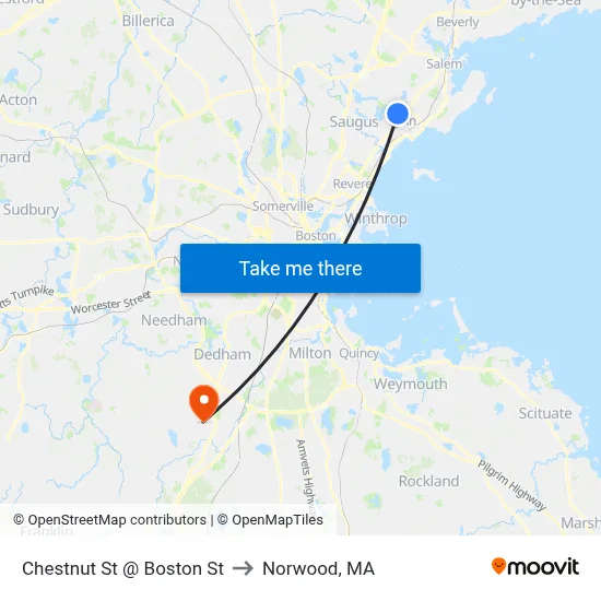 Chestnut St @ Boston St to Norwood, MA map