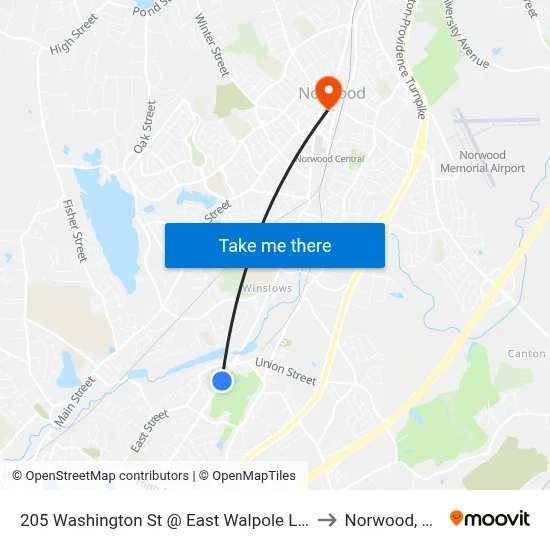 205 Washington St @ East Walpole Loop to Norwood, MA map