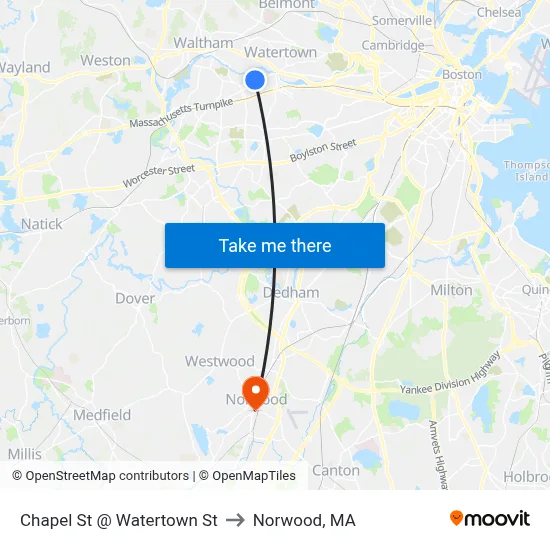 Chapel St @ Watertown St to Norwood, MA map