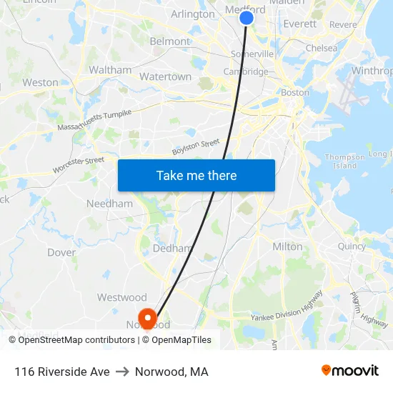 116 Riverside Ave to Norwood, MA map