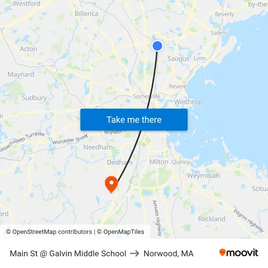 Main St @ Galvin Middle School to Norwood, MA map