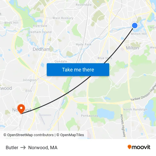 Butler to Norwood, MA map