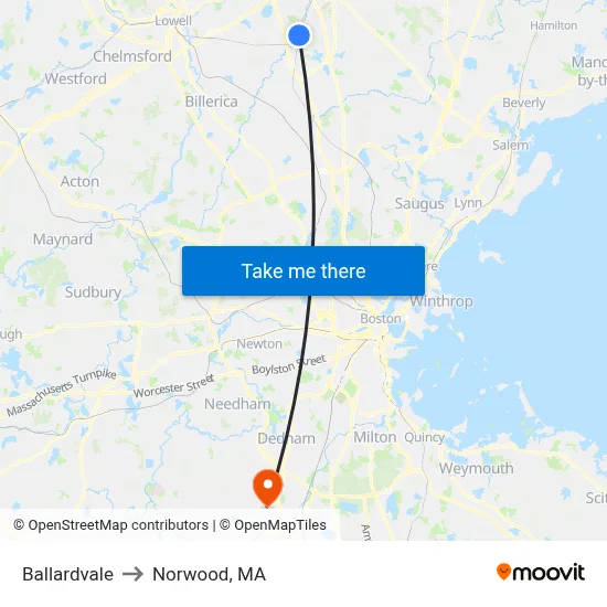 Ballardvale to Norwood, MA map