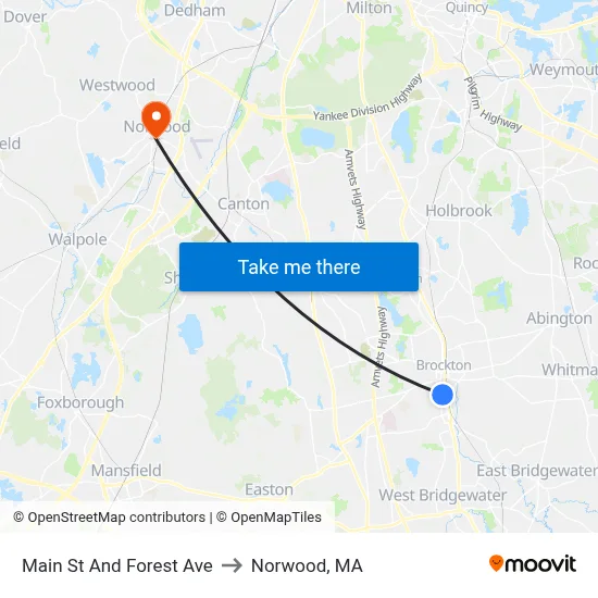 Main St And Forest Ave to Norwood, MA map