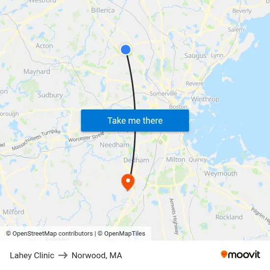 Lahey Clinic to Norwood, MA map