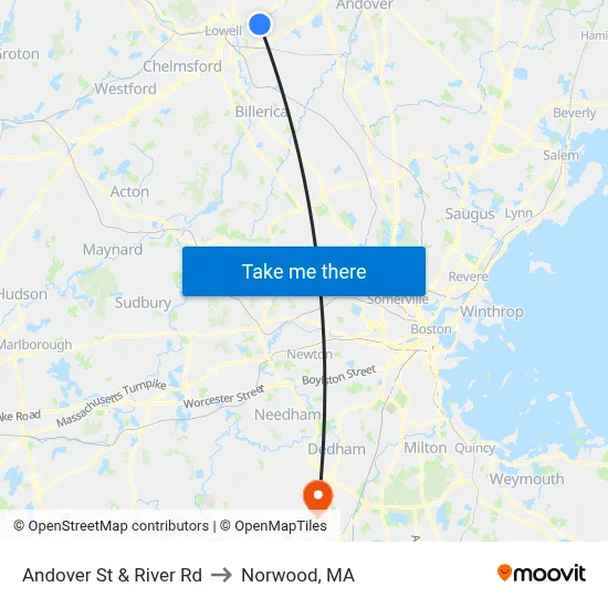 Andover St & River Rd to Norwood, MA map