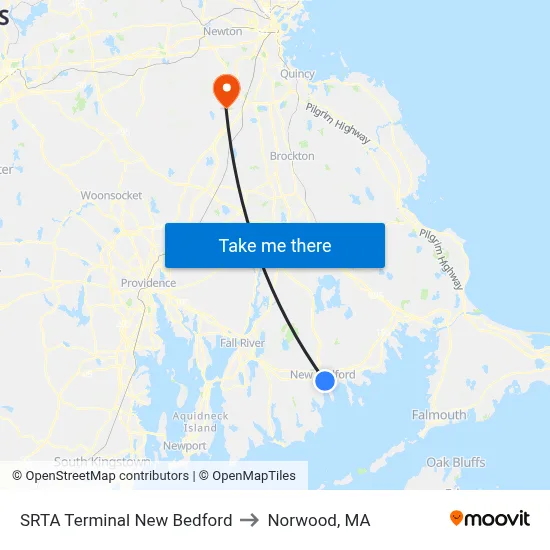 SRTA Terminal New Bedford to Norwood, MA map