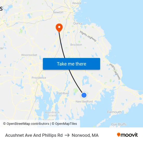 Acushnet Ave And Phillips Rd to Norwood, MA map