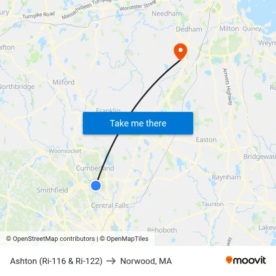 Ashton (Ri-116 & Ri-122) to Norwood, MA map