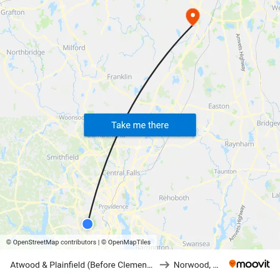 Atwood & Plainfield (Before Clemence) to Norwood, MA map