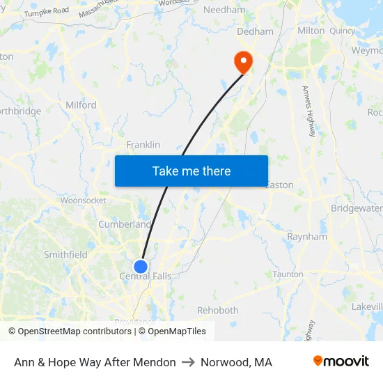 Ann & Hope Way After Mendon to Norwood, MA map