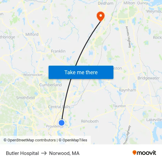 Butler Hospital to Norwood, MA map