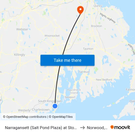 Narragansett (Salt Pond Plaza) at Stop & Shop to Norwood, MA map