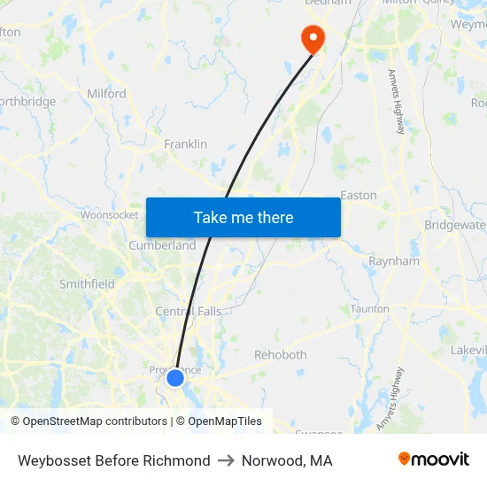 Weybosset Before Richmond to Norwood, MA map