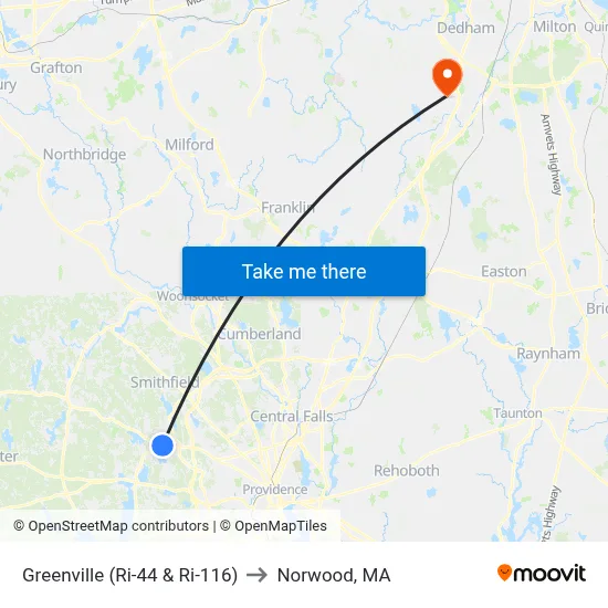 Greenville (Ri-44 & Ri-116) to Norwood, MA map