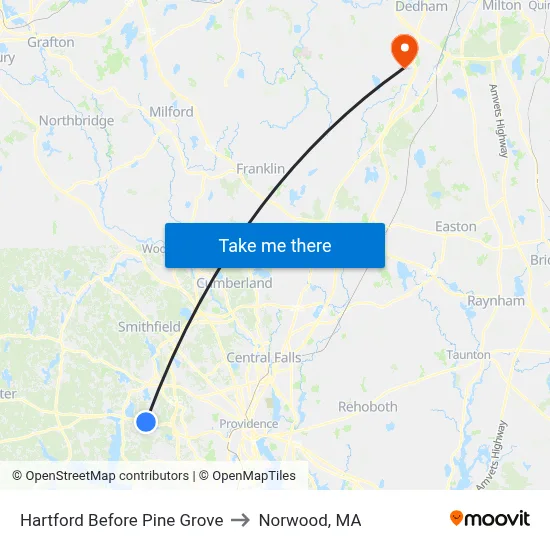 Hartford Before Pine Grove to Norwood, MA map