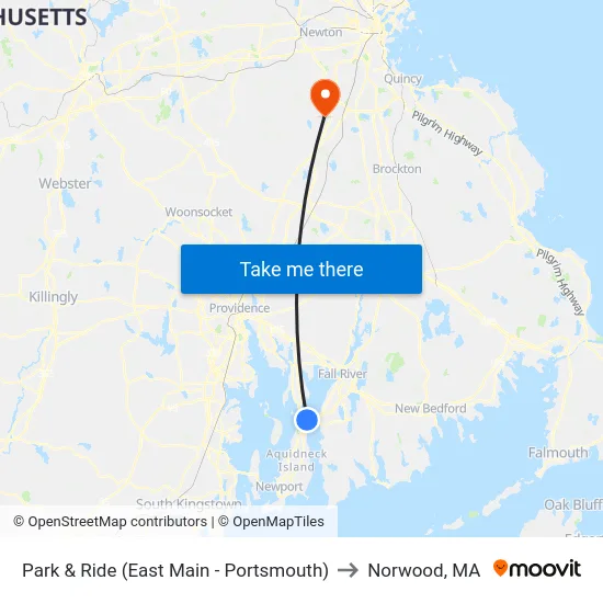 Park & Ride (East Main - Portsmouth) to Norwood, MA map