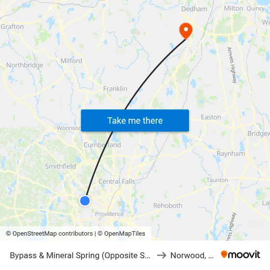 Bypass & Mineral Spring (Opposite Sweet) to Norwood, MA map